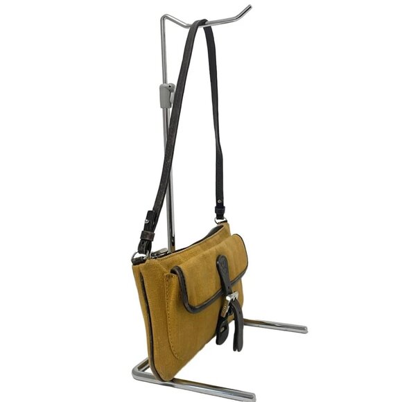 BALLY - Dark yellow Dark Brown Canvas Leather Handbag - Picture 2 of 9